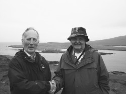 Sir John Scott (left) with Fred Ruhland at the back of Bressay. Photo: Rosalind Griffiths