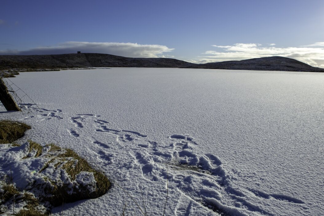 Loch of Trebister with footsteps on the ice. Margaret Goodlad said she saw children near the middle of the loch. Photo: Kevin Jones
